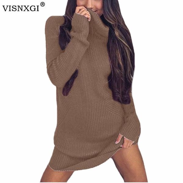 

casual dresses visnxgi autumn warm sweater dress women ladies spring female turtleneck long sleeve gray clothes knitted mini vestidos, Black;gray