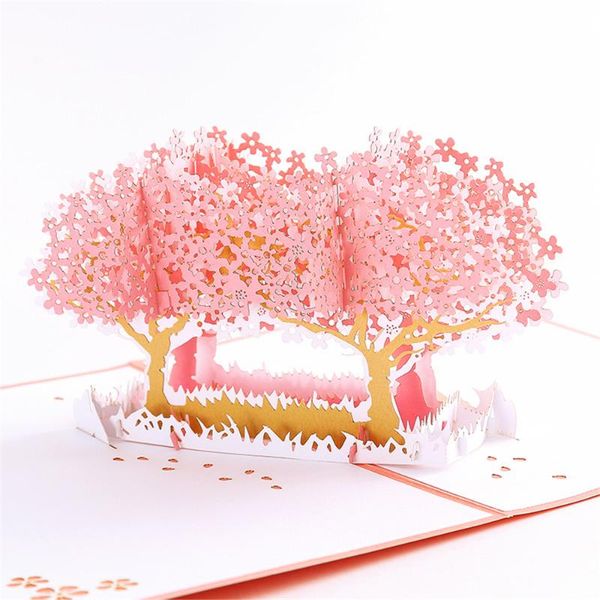 

greeting cards 3d -up anniversary for girlfriend valentine's day happy birthday pink cherry tree japan style party supplies