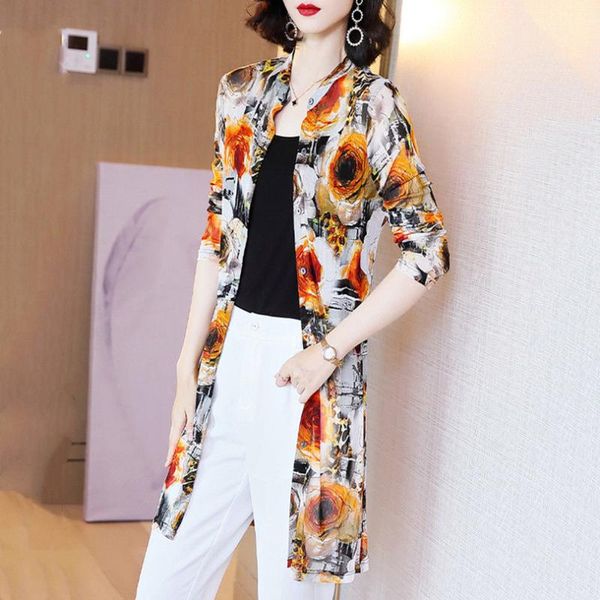 

women's blouses & shirts women 2021 summer chiffon fashion long beach cardigan ladies floral print beachwear female sun protection blou, White