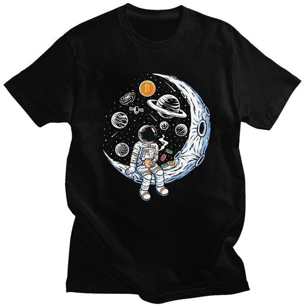 

men's t-shirts male crypto btc to the moon t shirts short sleeve cotton tshirt novelty t-shirt astronaut cryptocurrency tee clot, White;black