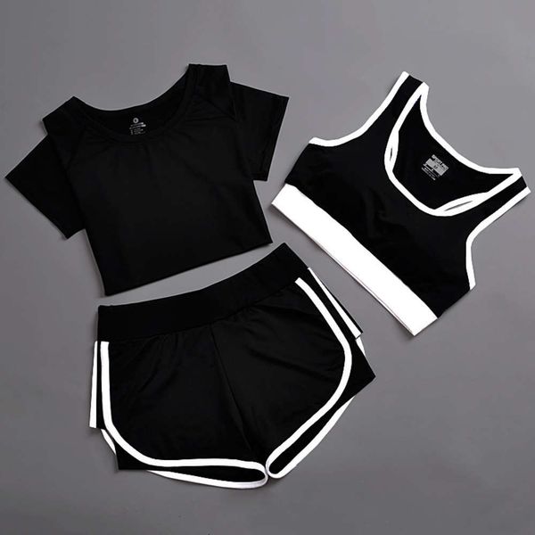

women's tracksuits tracksuitswomen tracksuitssummer women's yoga three piece running fitness suit quick drying sports shorts shock, Gray
