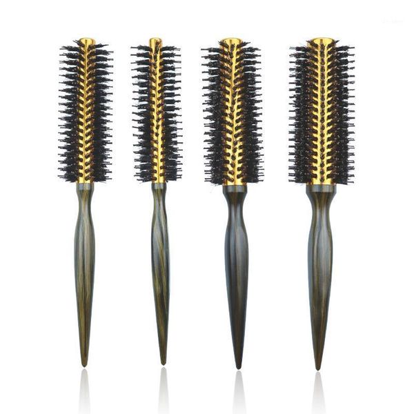 

types straight twill hair comb natural boar bristle rolling brush round barrel blowing curling hairdressing styling tool1, Silver