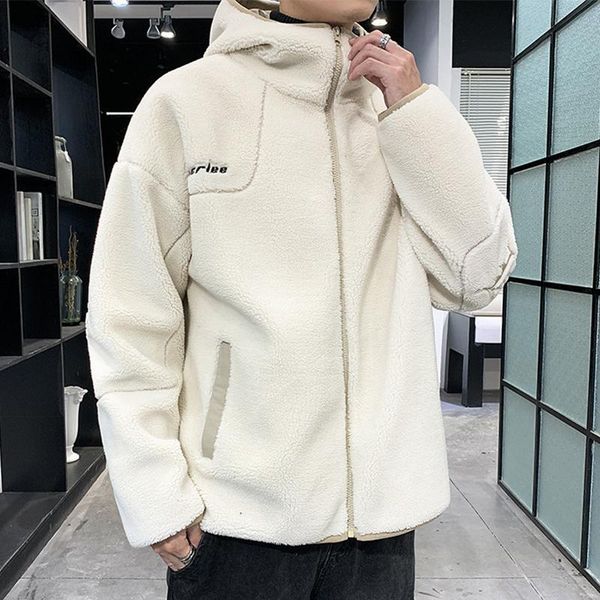 

men's jackets 2021 fashion letter embroidery hooded windbreaker oversized coat winter fleece jacket man casual thicken warm, Black;brown