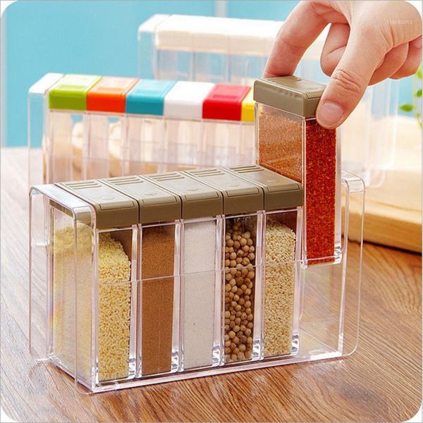 

storage bottles & jars 6pcs transparent jar flavor spice seasoning kitchen condiment box supplies