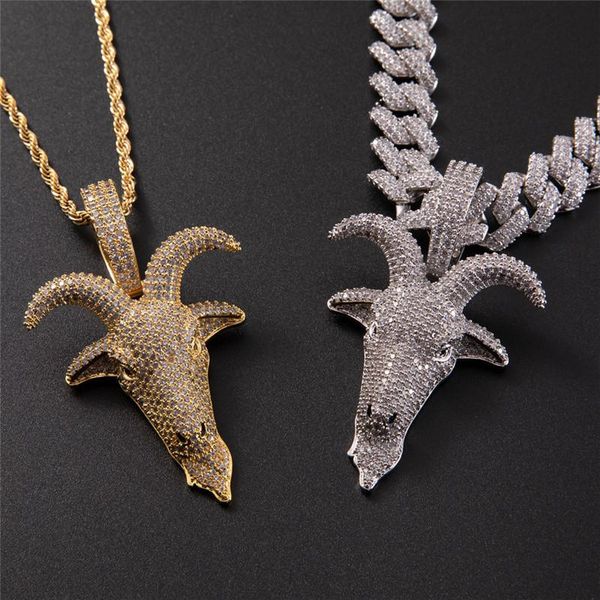

new arrived micro-inlaid zircon goat head pendant necklace iced out full zircon mens hip hop jewelry gift, Silver