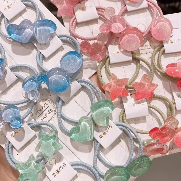 

hair accessories children's korean baby band 4 pairs set jelly cartoon star love hairband headrope, Slivery;white