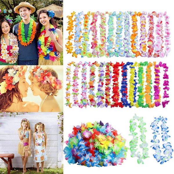 

decorative flowers & wreaths 50pcs/100pcs hawaiian necklace tropical hawaii cloth flower wreath party decor