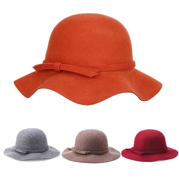 

Women Felt Vintage 100% Wool Fedora Hat Bowknot Trilby Bowler Top Wide Brim Hats, Blue;gray