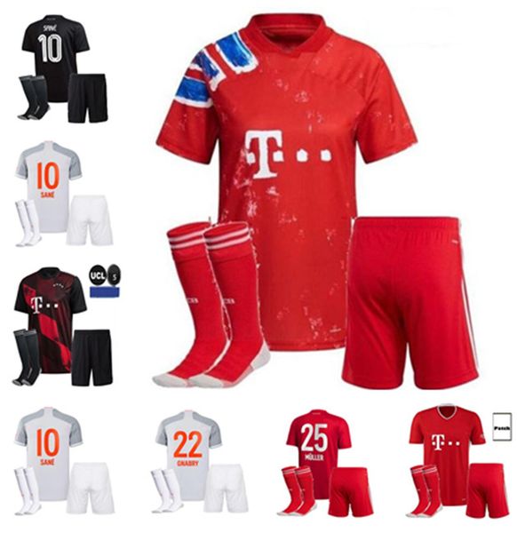 

20 21 sane soccer jersey 2021 lewandowski muller hernandez munchen football shirt gnabry kimmich men kids kit set uniform, Black;yellow