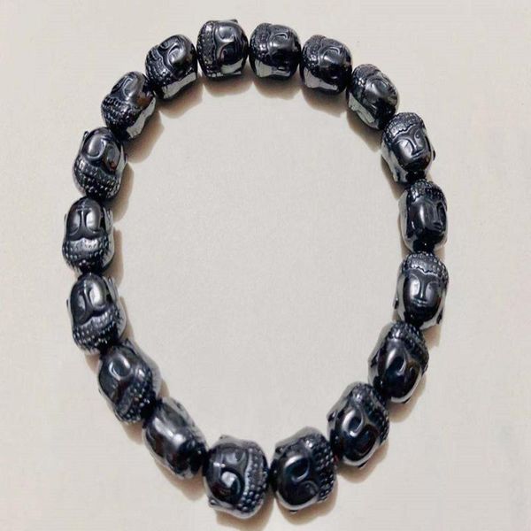 

beaded, strands women magnetic bracelet beads hematite stone lucky health care magnet buddha image caved for men's jewelry, Black