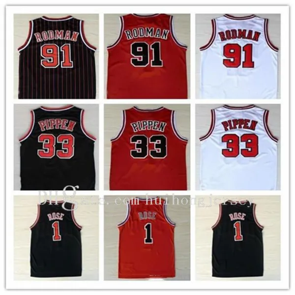 2022 En İyi En Kalite Nakış 1 Derrick Rose Nefes Alabilir Spor 33 Scottie Pippen Jersey Ucuz 91 Dennis Rodman Sportswear Jersey Dikiş