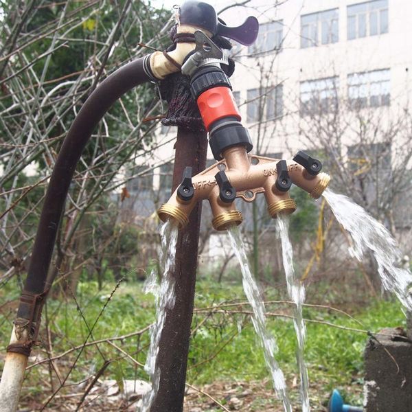 

watering equipments brass hose splitter water distributor double nozzle four way garden tap connector adaptor