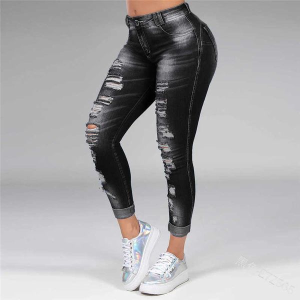 

women's jeans legged 2021 ny stretch with holes for casual leggings, Blue