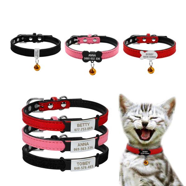

Safety Dog Cat Collar With Bell Personalized Name Id Collars And Tag Set Accessories Small Pet Puppy & Leads