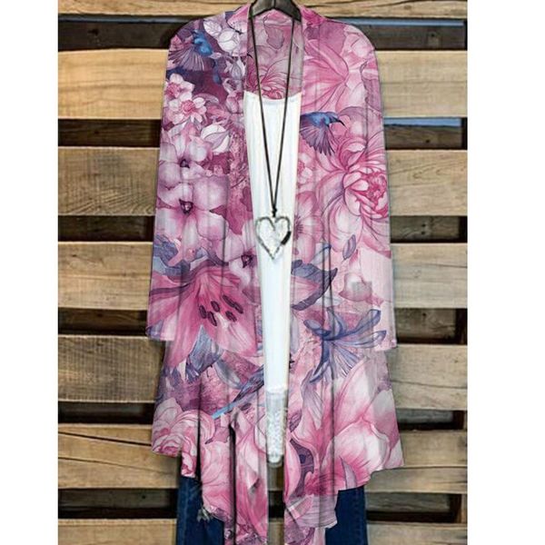 

women's knits & tees womens chiffon shirts shawl floral print kimono cardigan long-sleeved vintage blouse beachwear fashion female outw, White