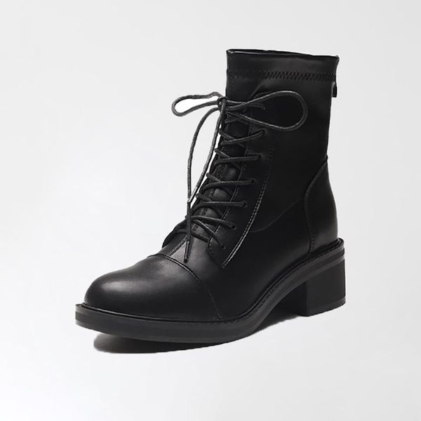 

boots 2021 women fashion back zipper platform shoes female stretch lace up ankle for motorcycle woman, Black