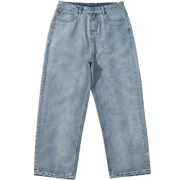 

men's jeans spring summer pants autumn fashion simple color mens washed loose straight trousers black all-match -40, Blue