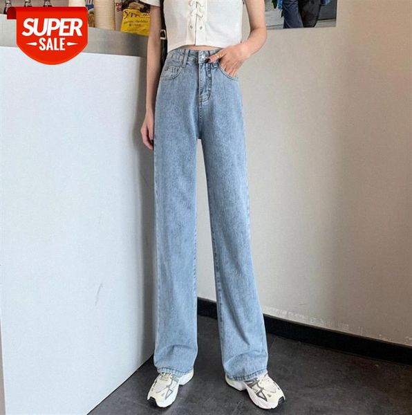 

light blue jeans female korean version of high-waisted straight-leg pants are thin and versatile loose mopping trousers #aw6h, Black;gray