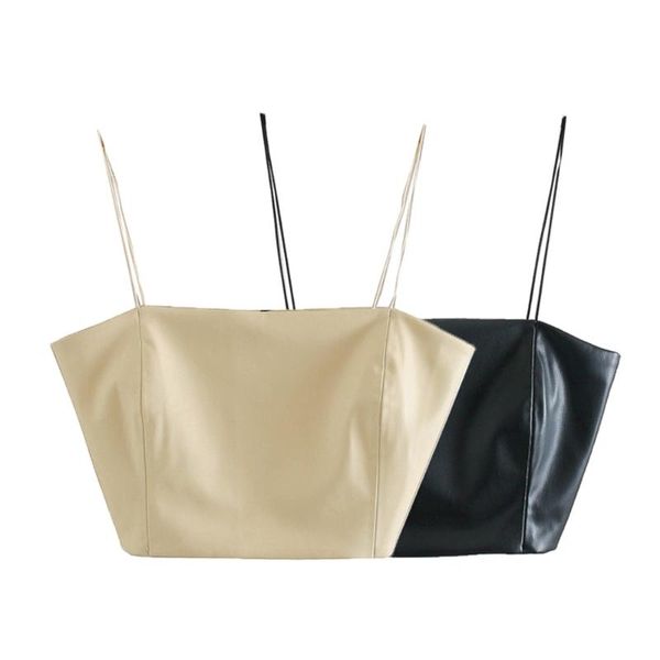 

women's tanks & camis 2021 spring fashion wild imitation leather umbilical short jacket suspender vest 02107039733, White