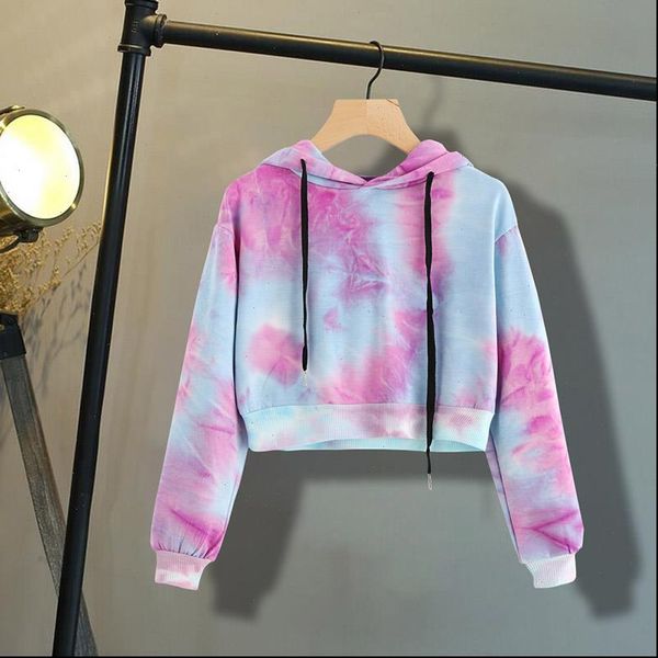 

kpop style moleton tie dye womens sweatshirt crop streetwear korean, Black