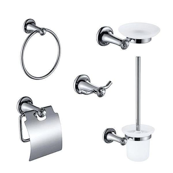 

chrome luxury crystal bathroom paper tissue holder towel ring robe hook toilet brush soap dish accessories set bath accessory