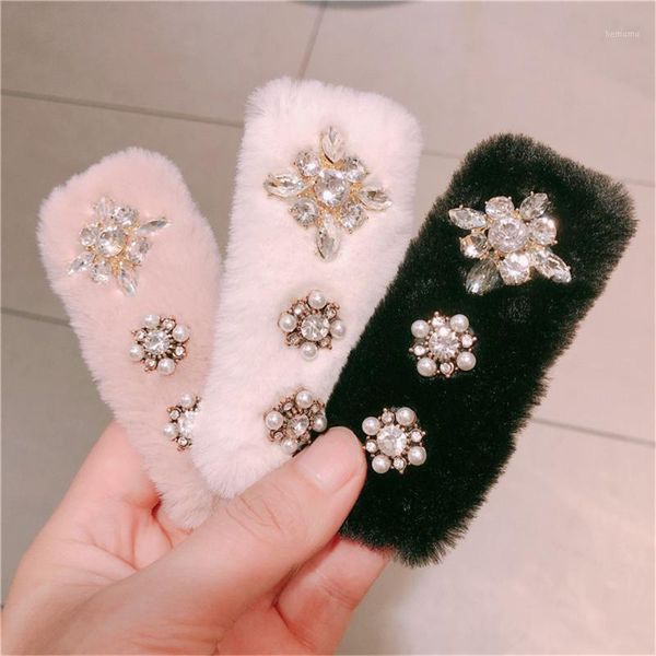 

women barrettes hairpins hair clip hairy rhinestone zircon pearl fashion korean lady girl accessories wholesale winter warm1