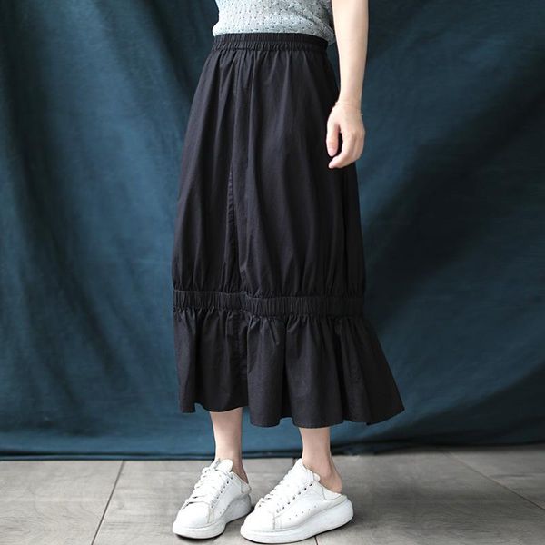 

skirts special design super thin summer section lotus leaf pleated pure cotton skirt women, Black