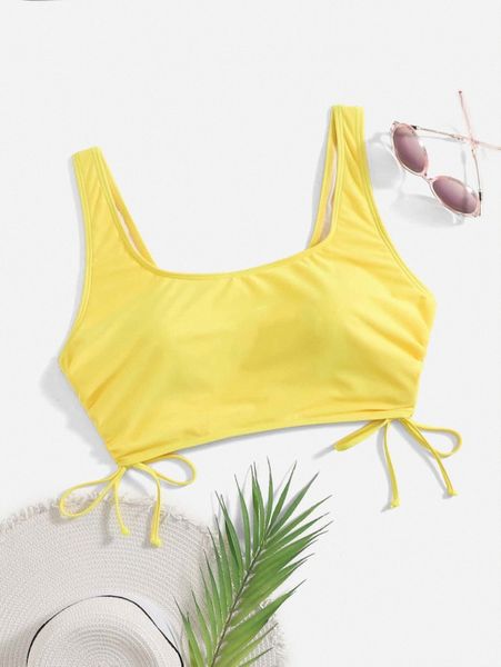 

plus drawstring side bikini q064#, Black