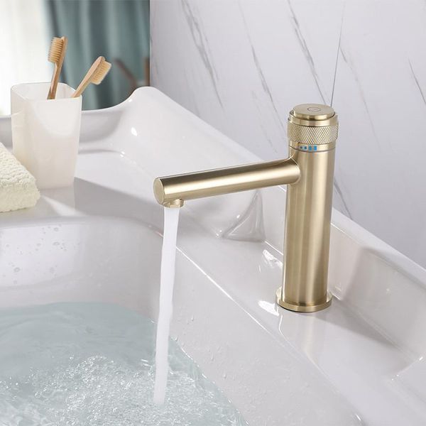 

brushed gold bathroom faucet single handle basin with rotary switch and cold mixer tap sink faucets