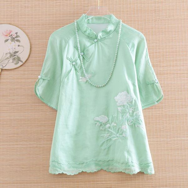 

ethnic clothing high-end spring and summer chinese style embroidery loose ramie blouse shirt women fashion elegant lady s-xxl, Red