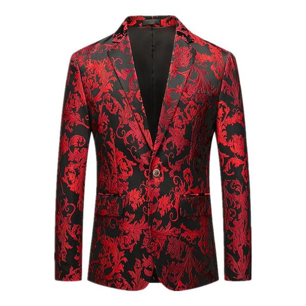

men's suits & blazers fashion jacquard contrast collar blazer red sequin slim mens club prom dress tuxedo suit coat jacket, White;black