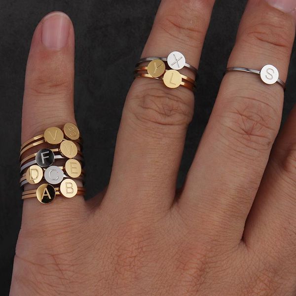 

cluster rings fashion stainless steel letter for women initial heart star ring geometric female gold couple jewelry, Golden;silver