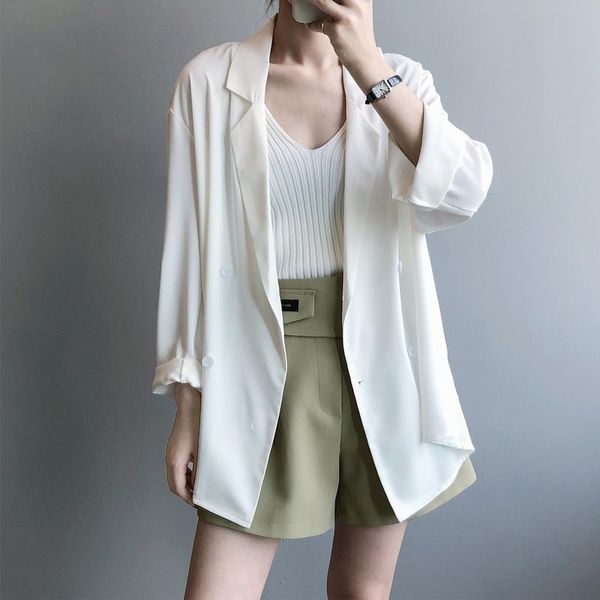 

women's suits & blazers 2021 korean fashion summer thin solid color blazer loose long sleeve casual oversized white suit cardigan, White;black