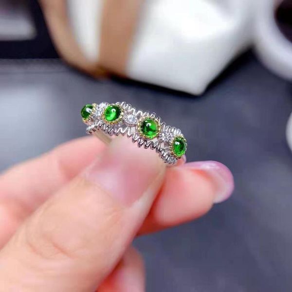 

cluster rings natural diopside s925 sterling silver women's ring simple fine fashion charming wedding jewelry meibapjfs, Golden;silver