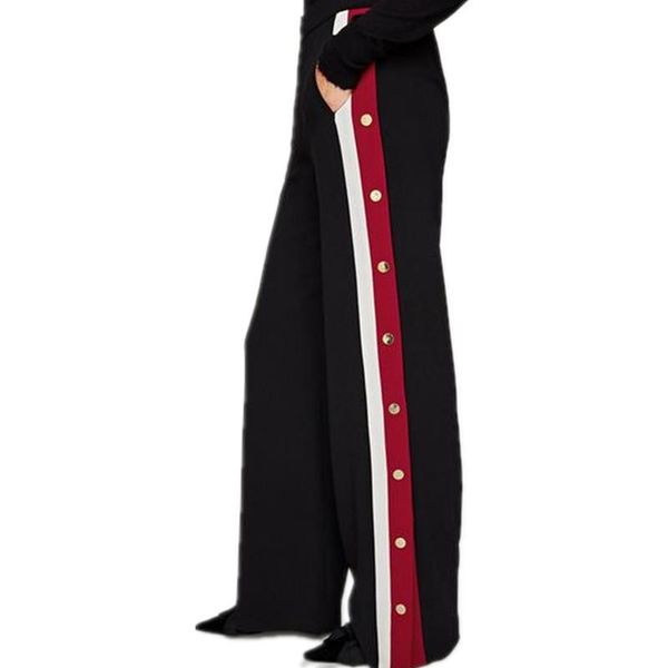 

women's pants & capris high waist split button women pajamas style, Black;white