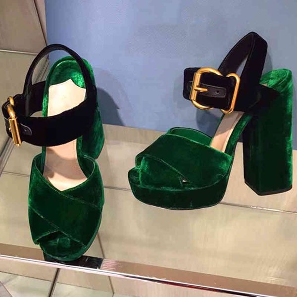 

china donna shoes velvet ankle-strap platform sandals navy thick extreme high heels women summer eu 42, Black