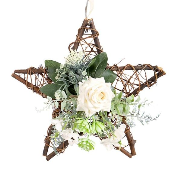 

decorative flowers & wreaths artificial rose flower wreath five-pointed star for hanging front door wall window wedding farmhouse home decor
