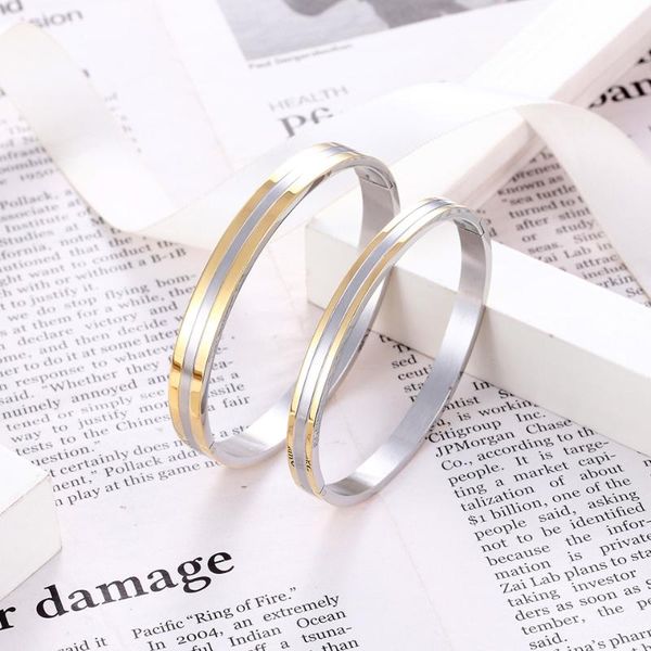 

bangle beautiful jewelry couple & double layer gold color stainless steel trendy for men and women, Black