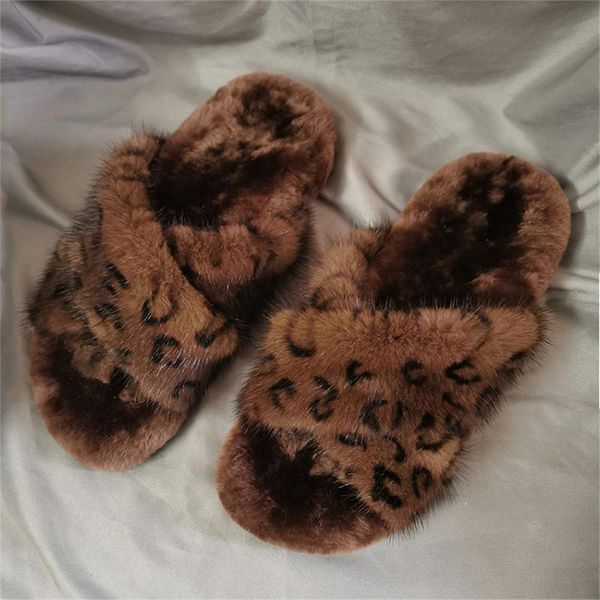 

slippers natural fur 100% mink ladies cross flat heel, Black