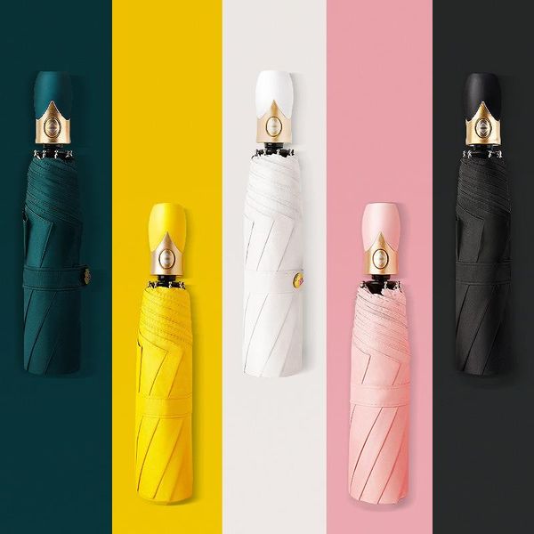 

umbrellas 8 ribs automatic umbrella rain women three-folding windproof pure color female waterproof parasol