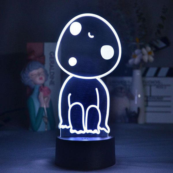 Luci notturne Anime Princess Mononoke Hime Figure Kodama Lampade 3D LED Neon Bei regali RGB Camera da letto Comodino Scrivania Decorazione