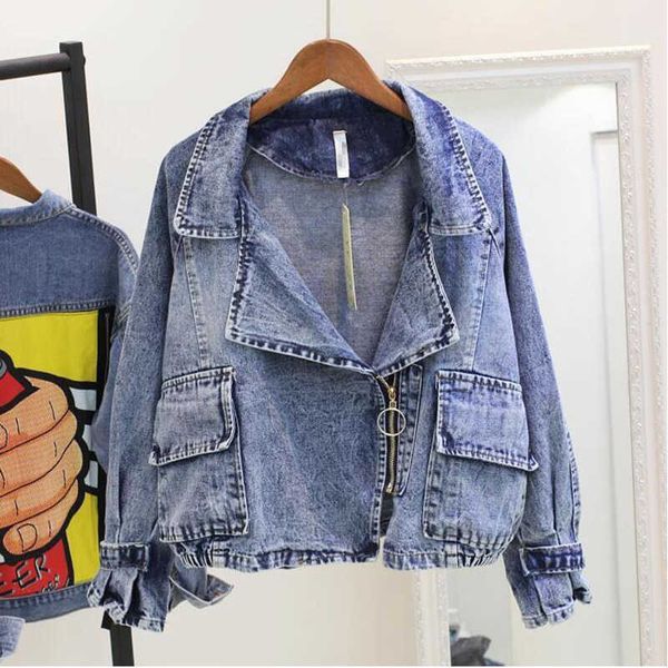 

[korea] summer solid color turn-down collar long sleeve vintage coat ladies clothing trend women denim jacket b509 210603, Black;brown