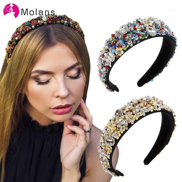 

molans black gold jewelled headbands for women solid rhinestones embellished baroque floral pattern beading hairbands1