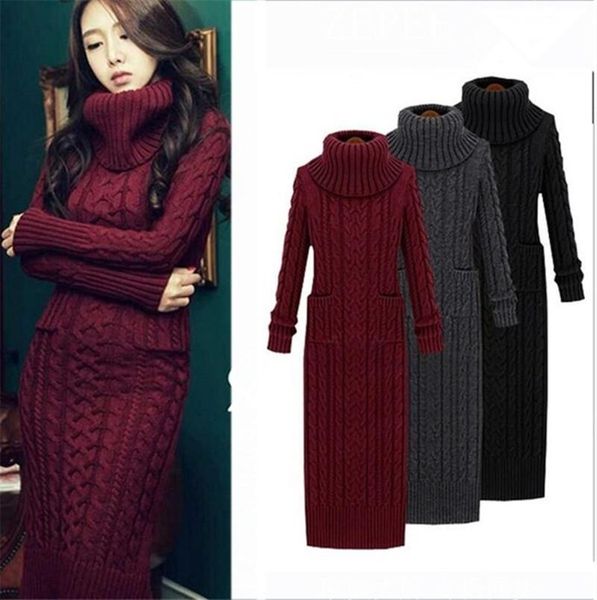 

women's sweaters fashion autumn winter wool dress thickening knit casual knitted sweater warm coat, White;black