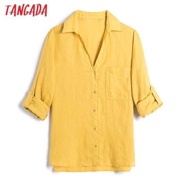 

tangada women basic solid cotton blouse long sleeve chic female office lady shirt blusas femininas 6h5 210609, White