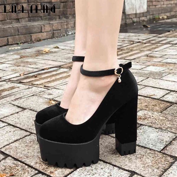 

sandals ladies sweet shallow shoes block heels women high platform pumps, Black