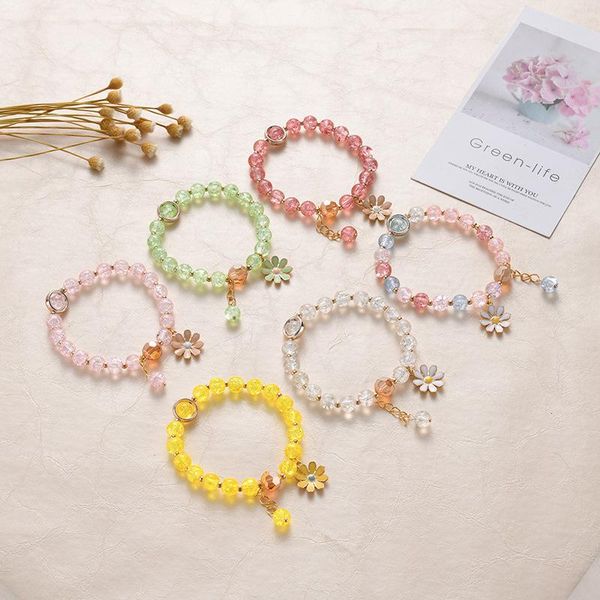 

beaded, strands flower crystal personality bracelet female pink sunflower sisters girlfriends student small daisy gift, Black