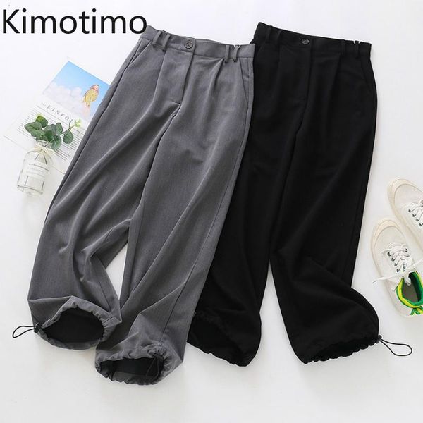 

kimotimo women sweatpants high waist drawstring capris loose streetwear elegant joggers trousers baggy female chic pants women's &, Black;white