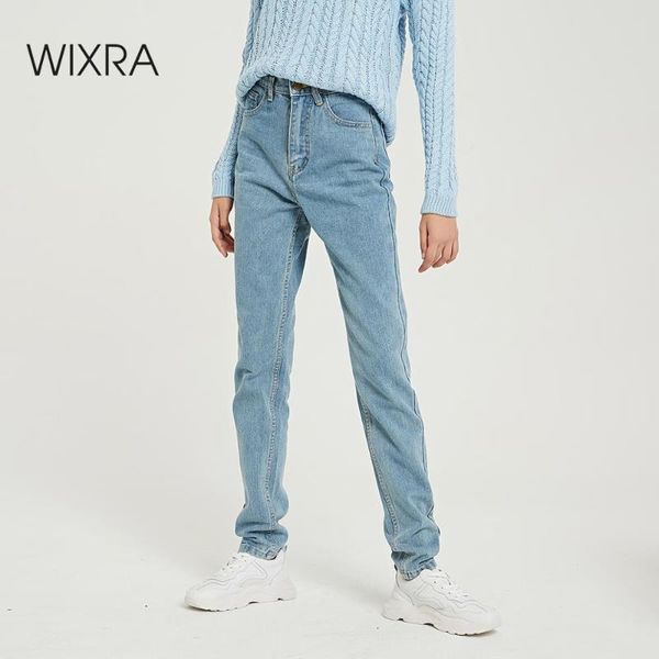 

wixra basic jeans soft pants harem female straight all match high waist femme long denim for women women's, Blue