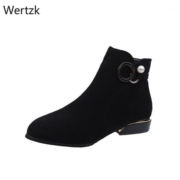 

boots women ankle pearl zip casual flock classic thick med heel fashion plush warm fur winter shoes ladies footwear b1001, Black